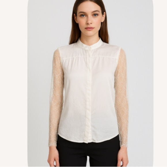 The Kooples Lamb Leather and lace blouse M - Picture 1 of 9